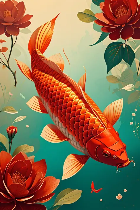 illustration,Chinese digital painting,vector,carp,clean background,flowers and red package,<lora:ãæ¥èloraãå¤å¤é¦é²¤ æ°å¹´æµ·æ¥_v1.0:0.5>,J_origami,<lora:J_origami:0.8>,