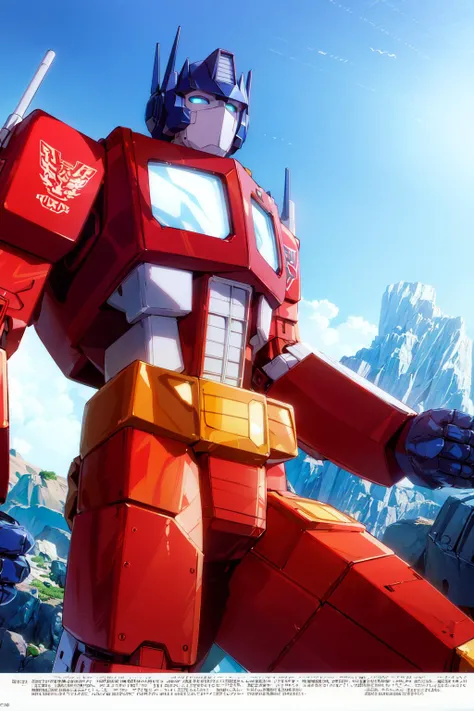 masterpiece, highres ,no human face, no humans, blue eyes, mecha,solo, detailed manga illustration,volumetric lighting, best quality, intricate details ,<lora:OptimusPrimeG1_1.2:0.87>,Metallic skin, Martian Landform,night,red skin,from front,in the vast wilderness