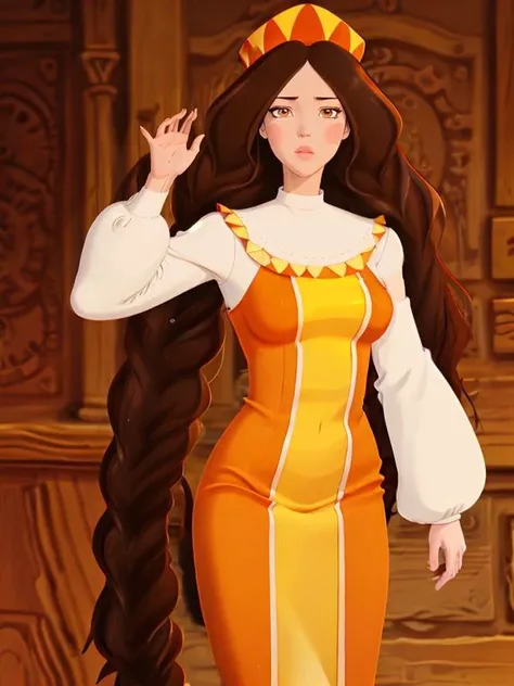 (anime), (illustration), cartoon, detailed, zabava, 1girl, solo, long hair, looking at viewer, brown hair, long sleeves, hat, dress, ribbon, very long hair, hair ribbon, braid, puffy sleeves, twin braids, parody, blush stickers, puffy long sleeves,<lora:zabava-20:0.65>, lightroom, natural, perfect, [oliver wetter|(kodak portra:0.08)|(leibovitz:0.6)], raw, intricate, high quality, mamiya, exposure blend
