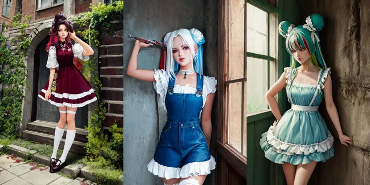 (otherworldly), highly insanely detailed, masterpiece, top quality, best quality, highres, 4k, 8k, RAW photo, (very aesthetic, beautiful and aesthetic), 1girl, Tower13_Gizelle,
BREAK
<lora:china maid_V1.0:1>,
jyojifuku, china maid, apron, frills, double bun,
BREAK
(long-shot ruins, building, window frame, cracked window, wall corner, upturned, abandoned, metal, industrial, fence, moody, cracked mud, urban, canalside:1.2),
BREAK
(__lazy-wildcards/char/haircolor__:1.3),
__lazy-wildcards/dataset/background-color__,
âââ