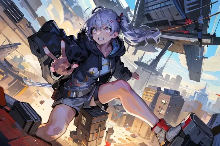 cyberpunk, skyscraper,
digital paint, digital media player,
<lora:crazyExpressions_crazyExpressions:0.3>, (constricted pupils:1.3), (perspective:1.4), (airship:1.4)
BREAK
purple_eyes, blue_hoodie, bow, canvas_\(object\), easel, eraser, hair_ornament, holding, holding_stylus, hood, hood_down, hooded_jacket, hoodie, jacket, long_hair, long_sleeves, looking_at_viewer, nail_polish, notebook, sidelocks, silver_hair, sitting, smile, solo, stylus, twintails, (cellphone:1.1), pocket_bell, (messy hair:1.2),
BREAK
(delicate embroidery:1.4),
(dynamic pose:1.5), 1girl, solo, <lora:DiscoElysiumStyle_v1:0.6>