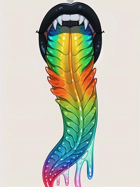 (masterpiece, best quality:1.1), mouth, lips, teeth, (tongue, long tongue:1.05), tongue out,black lip gloss, (saliva, dripping:0.9), frilly, multicolored tongue, orange and blue tongue, scales
