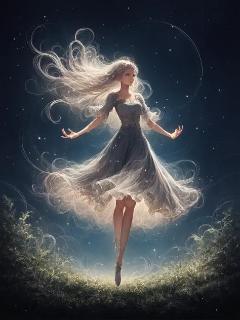 score_9, score_8_up, score_7_up, source_anime, woman wearing a (mad-wsps dress:1.2) floating over lush meadow, starry night sky, dynamic pose, cinematic shot, dramatic lighting  <lora:Wisps_of_Light_Pony:0.50>