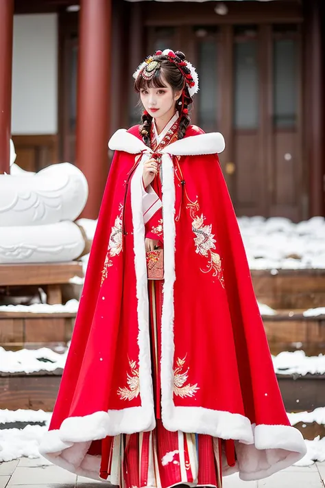 1 girl, (white hanfu), (Winter hanfu:1.2), (cloak:1.2), water, (snow:1.3), <lora:Winter_Hanfu:0.9>, (masterpiece,best quality:1.2), Braids