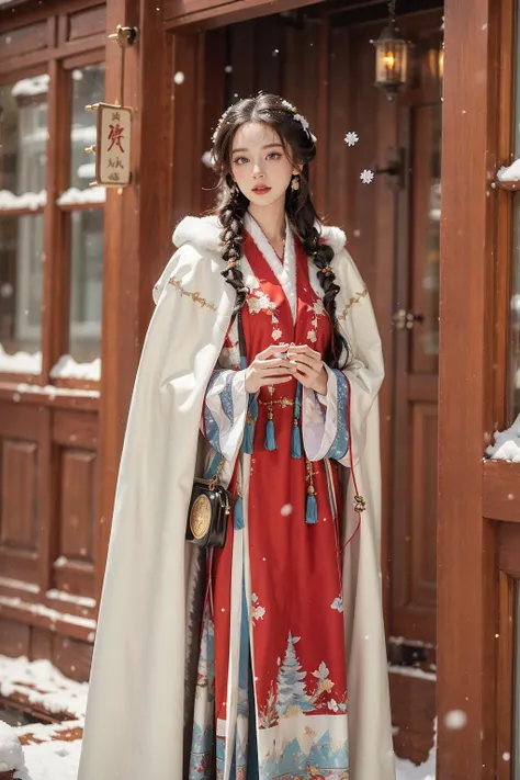 masterpiece, best quality, realistic, 8k, official art, cinematic light, ultra high res, 1girl, standing, day, sunlight, light on face, (white hanfu), (Winter hanfu:1.2), (cloak:1.2), (snow:1.3),
<lora:Winter_Hanfu:0.55>, Ivy League, bracelets ,Tail,necklace ,earrings , indoors <lora:AI_Misaki:0.8:FACE>