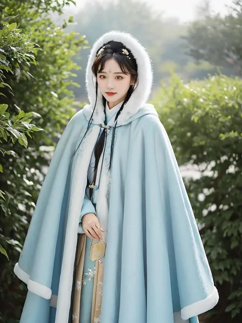 1 Girl, (Cowboy Shot), Aqua Blue Hanfu, (Winter Hanfu), (Skirt, Cape, Top, Short Jacket: 1.2), Headgear, , Winter, Snow, (Outdoor: 1.2), Masterpiece, Super Realistic, 32k, extremely detailed CG unified 8k wallpaper, best quality <lora:Winter_Hanfu:0.75> <lora:FilmVelvia3:0.4>