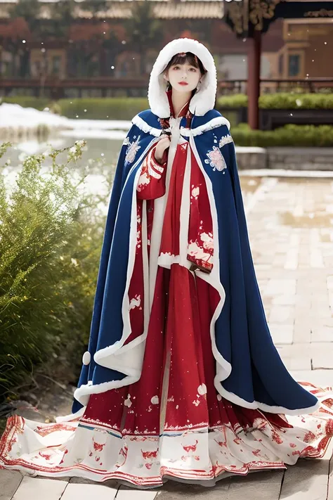 1 girl,(white hanfu),(Winter hanfu:1.2),(cloak:1.2),water,(snow:1.3),<lora:Winter_Hanfu:0.9>,(masterpiece,best quality:1.2),Braids,
