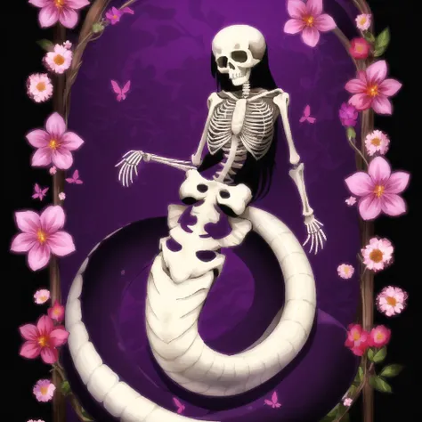 <lora:lamia-2_lamia-3__lamia-lamia-1--retro_ham_avas_jun_rifl--08-02:1.0>,
(lamia:1.0), scales,
full body,
1girl, dead, half skeleton, flowers