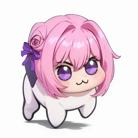 masterpiece, best quality,  <lora:DoroX_V1:1>, doro, creature, chibi, ;3, no humans, pink hair, purple eyes, hair bun, hair bow,  <lora:Smash-Ult-RendersV2_Fp:1> simple background, full body, white background