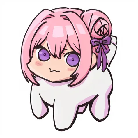 masterpiece, best quality,  <lora:DoroX_V1:1>, doro, creature, chibi, ;3, no humans, pink hair, purple eyes, hair bun, hair bow,    <lora:FEH-MTH_Fp:0.8> simple background, chibi