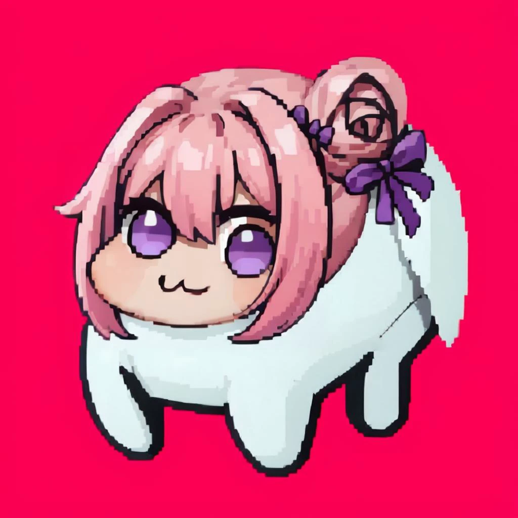 masterpiece, best quality, <lora:DoroX_V1:1>, doro, creature, chibi, ;3, no humans, pink hair, purple eyes, hair bun, hair bow, <lora:SNK-Kof_sprites_Fp:0.8>, simple background,