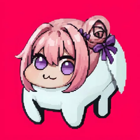 masterpiece, best quality,  <lora:DoroX_V1:1>, doro, creature, chibi, ;3, no humans, pink hair, purple eyes, hair bun, hair bow,   <lora:SNK-Kof_sprites_Fp:0.8>, simple background,