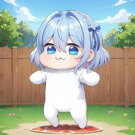 (masterpiece:1.5), best quality, (masterpiece:1.5),  best quality,
 <lora:DoroV13:1>, doro, creature, chibi, ;3, hair bow, no human, <lora:chara-arona-v1:0.7>, blue hair, short hair, dancing, outdoors, standing