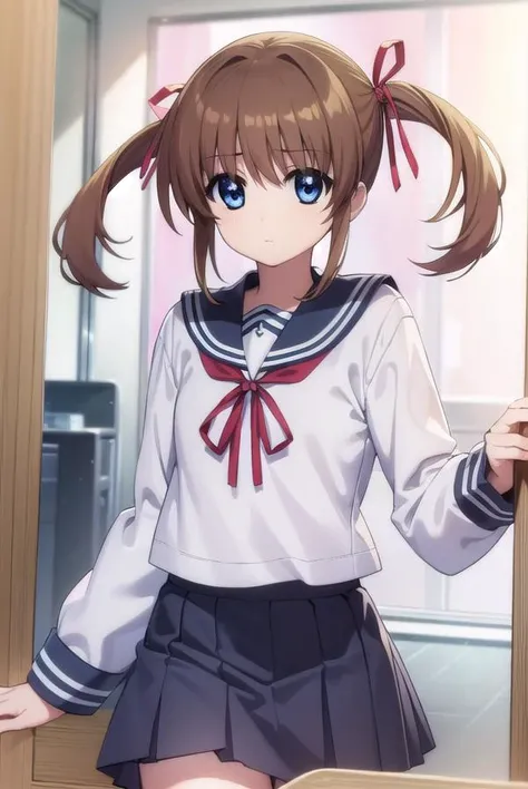 nanohatakamachi, <lora:nanoha takamachi movie2-lora-nochekaiser:1>,
nanoha takamachi, takamachi nanoha, brown hair, twintails, blue eyes,
BREAK long sleeves, ribbon, school uniform, serafuku, long sleeves, red ribbon, white sailor collar,
BREAK indoors, classroom,
BREAK looking at viewer, (cowboy shot:1.5),
BREAK <lyco:GoodHands-beta2:1>, (masterpiece:1.2), best quality, high resolution, unity 8k wallpaper, (illustration:0.8), (beautiful detailed eyes:1.6), extremely detailed face, perfect lighting, extremely detailed CG, (perfect hands, perfect anatomy),