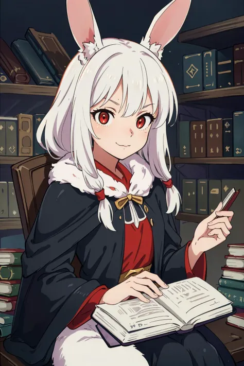 1girl, rabbit girl, white fur, furry, anthro, bunny ears,(red eyes:1.5), (rabbit nose:1.3) whiskers, :3, petite, small breasts, white hair, braids,
black dress, long dress, black cowl, cloak, long sleeves, casting spell, (floating magic book:1.5)
uploaded on e621, anthro, nsfw, explicit, explict, high res, (detailed realistic image:1.3), (detailed eyes, beautiful expressive eyes:1), impasto impressionism, insane details, soft, (hyper realistic fur:1.2), (detailed fur:1.3), pupils, (fur covered body:1.2), (expressive face, detailed face:1), (realistic:1), (photorealistic, photo-realistic:1),full color, (3d:1), (highly detailed:1.2), masterpiece, 8k uhd, (seductive, seductive smirk:1), (library background),(sitting in chair:1), (first person view), (white fur), candles, tables, bookshelves,
<lora:glowingrunesai_v10:0.8> glowingrunesai,