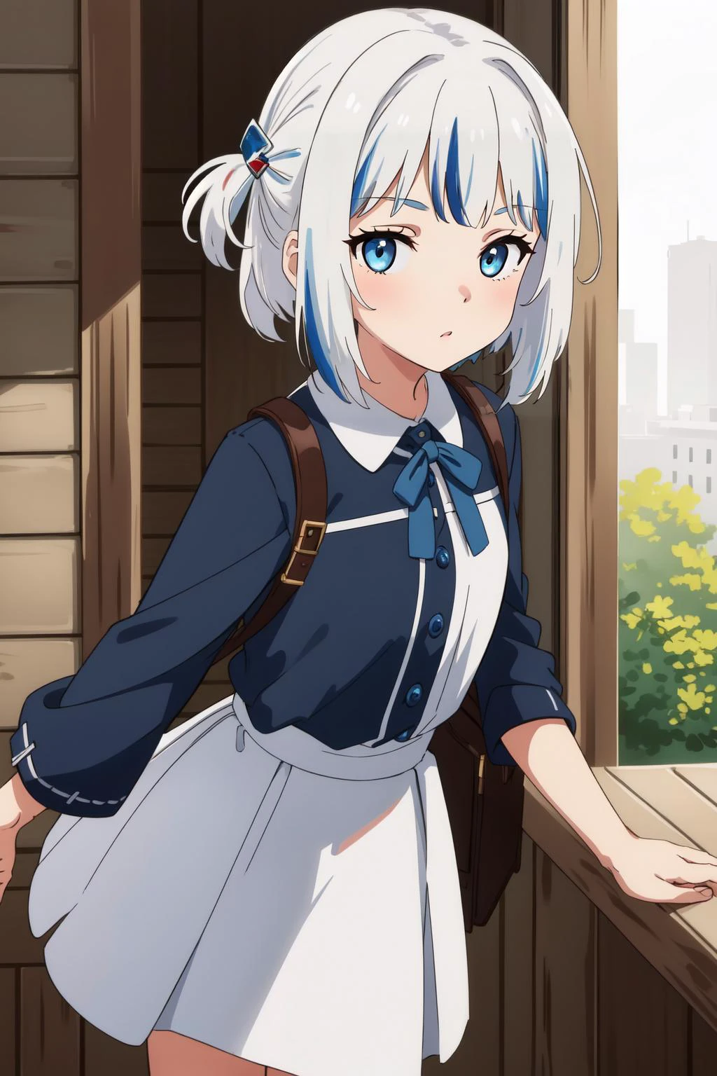 (masterpiece, best quality), intricate details,
1girl, <lora:Gawr Gura:0.8> gawr gura, white hair, blue streaked hair, blue eyes,