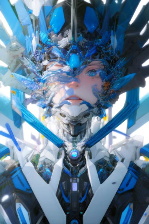 (Ellen Jewett)
Super Close Up Portrait, full face viewNeon Cyborg, eye Camera Focus,
flat illustration, abstract
contemporary, feminism, installation, mixed-media, organic Metal particles and pieces in the air
Envision an ancient robotic humanshaped Computer standing in a vast, sun-kissed prairie. The boundless expanse stretches to the horizon, and the robotic human graceful figure harmonizes with the natural beauty of the open wasteland.
