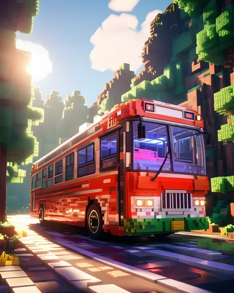 Blocky and pixelated aesthetic,pixel art,4k,realistic,game CG rendering,nature light,shadows,minecraft,<lora:minecraft:0.9>,
bus,