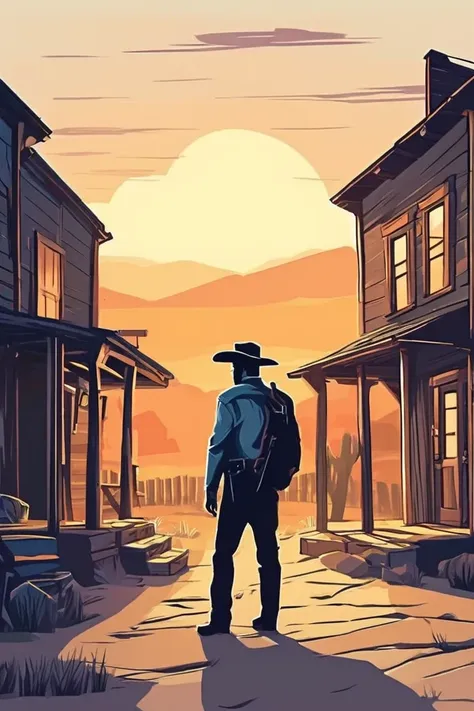 flvcil08 style <lora:style_08_simple_tone_l0-x_flvcil08_style:1>, man  standing, 
prisoner, sturdy,
Old western ghost town and dusk, 
high quality, masterpiece, highres,