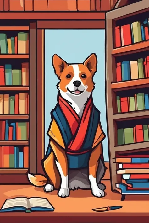 flvcil03 style <lora:style_03_cheerful_shade_l3-x_flvcil03_style:1>, dog standing,
samurai, painterly,
Old bookstore and shelves and quiet corners,
high quality, masterpiece, highres,
