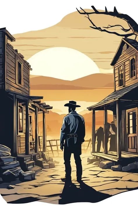 flvcil06 style <lora:style_06_cozy_palette_l0-x_flvcil06_style:1>, man  standing, 
prisoner, sturdy,
Old western ghost town and dusk, 
high quality, masterpiece, highres,