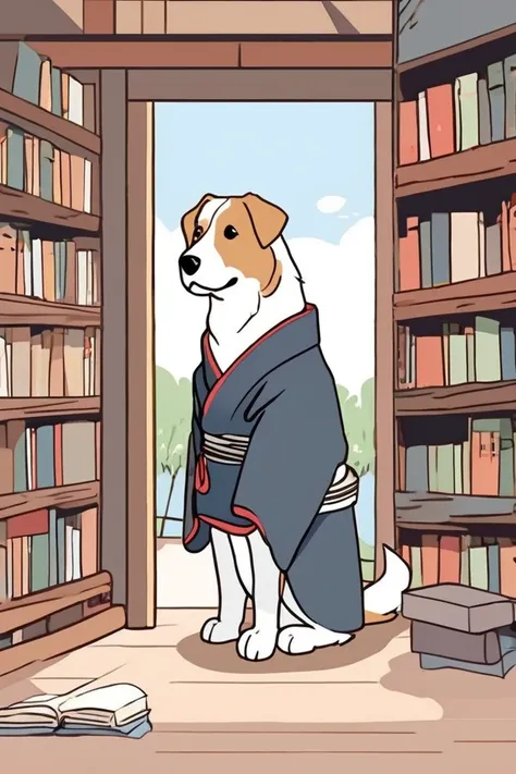 flvcil01 style <lora:style_01_pastel_charm_l1-x_flvcil01_style:1>, dog standing,
samurai, painterly,
Old bookstore and shelves and quiet corners,
high quality, masterpiece, highres,