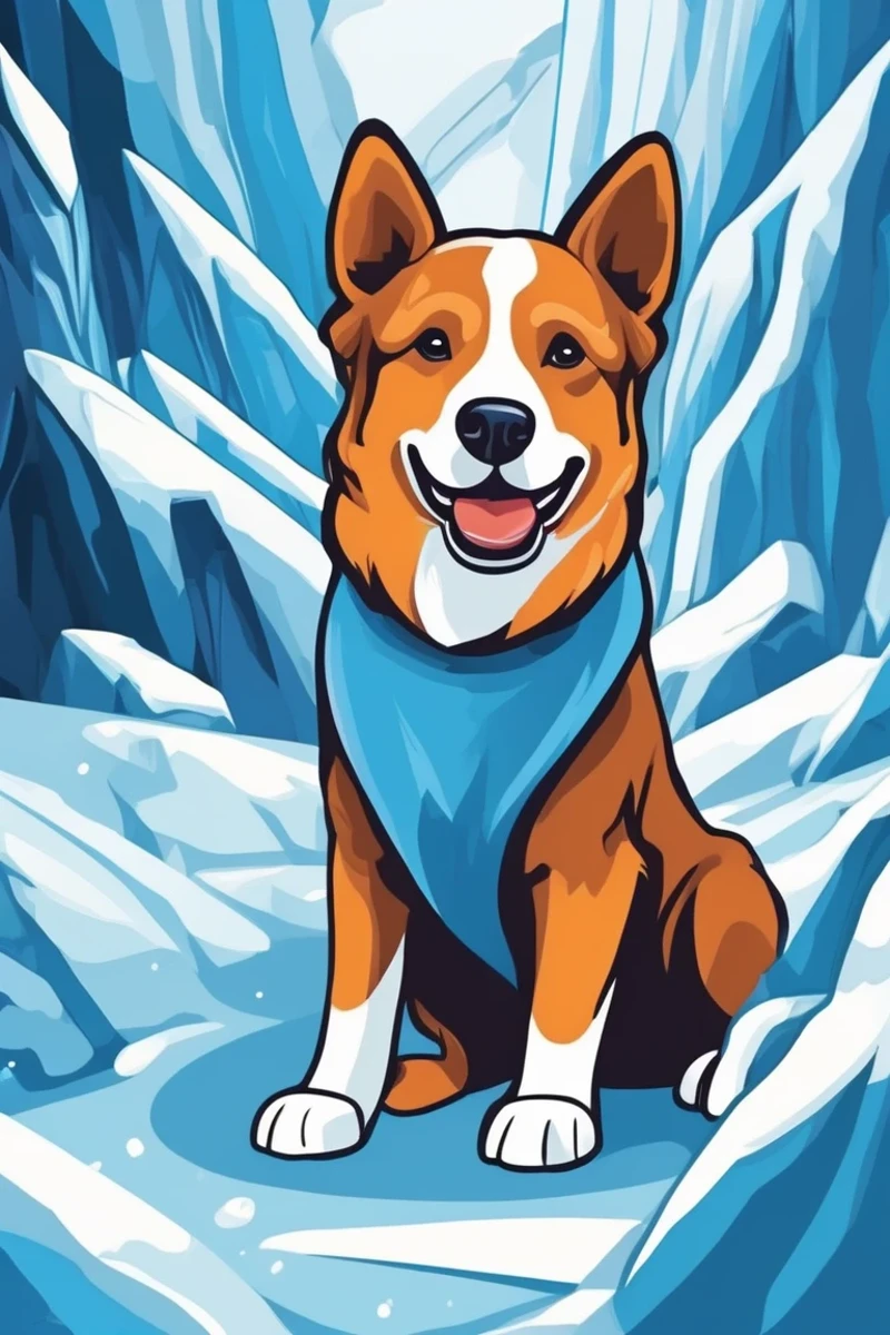 flvcil03 style <lora:style_03_cheerful_shade_l3-x_flvcil03_style:1>, dog standing,
actress, fallacious,
Glacial ice cave and blue tones,
high quality, masterpiece, highres,
