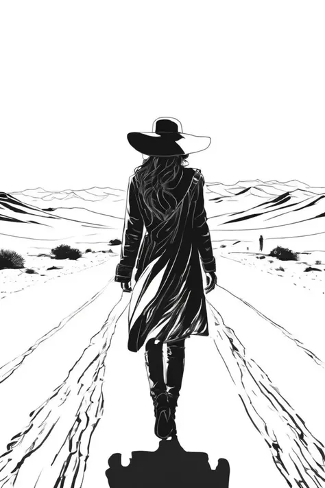 flvcil05 style <lora:style_05_line_art_l2-x_flvcil05_style:1>, woman cluseup standing,
artist painter, draconian,
Desert highway and endless horizon,
high quality, masterpiece, highres,