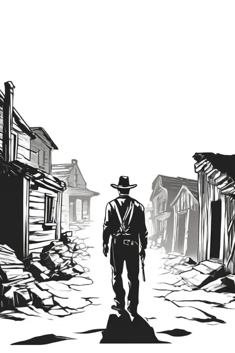 flvcil05 style <lora:style_05_line_art_l2-x_flvcil05_style:1>, man  standing, 
prisoner, sturdy,
Old western ghost town and dusk, 
high quality, masterpiece, highres,