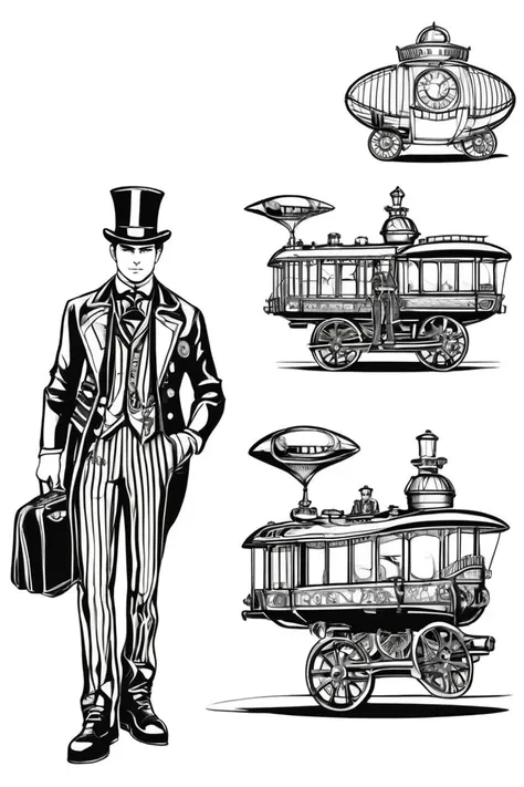 flvcil04 style <lora:style_04_mono_sketch_l1-x_flvcil04_style:1>, man standing,
train attendant, striped,
Steampunk city and airships and gears,
high quality, masterpiece, highres,