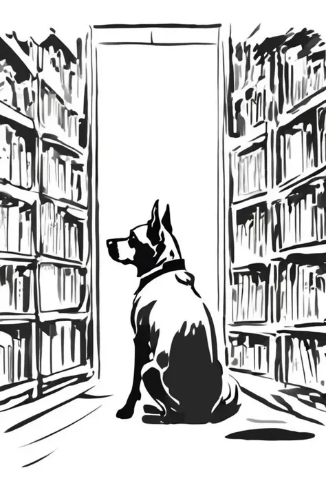 flvcil02 style <lora:style_02_bold_edge_l3-x_flvcil02_style:1>, dog  standing, 
samurai, painterly,
Old bookstore and shelves and quiet corners, 
high quality, masterpiece, highres,