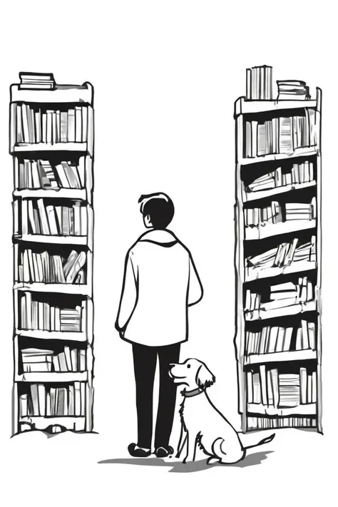 flvcil05 style <lora:style_05_line_art_l2-x_flvcil05_style:1>, dog standing,
standard-bearer, dazzling,
Old bookstore and shelves and quiet corners,
high quality, masterpiece, highres,