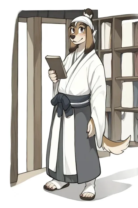 flvcil16 style <lora:style_16_cozy_palette_l0-p_flvcil16_style:1>, dog  standing, 
samurai, painterly,
Old bookstore and shelves and quiet corners, 
high quality, masterpiece, highres,