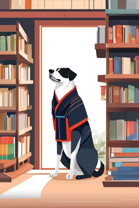 flvcil08 style <lora:style_08_simple_tone_l0-x_flvcil08_style:1>, dog standing,
samurai, painterly,
Old bookstore and shelves and quiet corners,
high quality, masterpiece, highres,