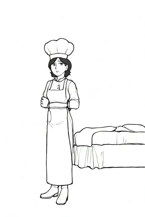 flvcil14 style <lora:style_14_mono_sketch_l1-p_flvcil14_style:1>, woman standing,
chef, hyperdetailed,
Quaint bed and breakfast and sunrise,
high quality, masterpiece, highres,