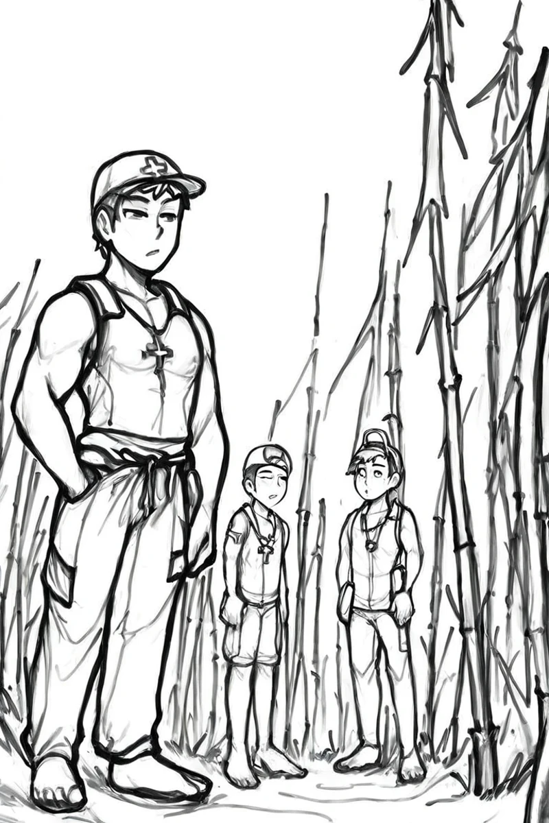 flvcil15 style <lora:style_15_line_art_l2-p_flvcil15_style:1>, man standing,
lifeguard, epic,
Bamboo forest and light filtering through,
high quality, masterpiece, highres,