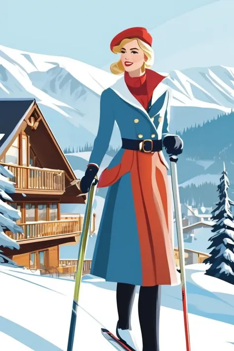 flvcil06 style <lora:style_06_cozy_palette_l0-x_flvcil06_style:1>, woman cluseup  standing, 
sailor, elegant,
Snowy mountain lodge and ski slopes, 
high quality, masterpiece, highres,