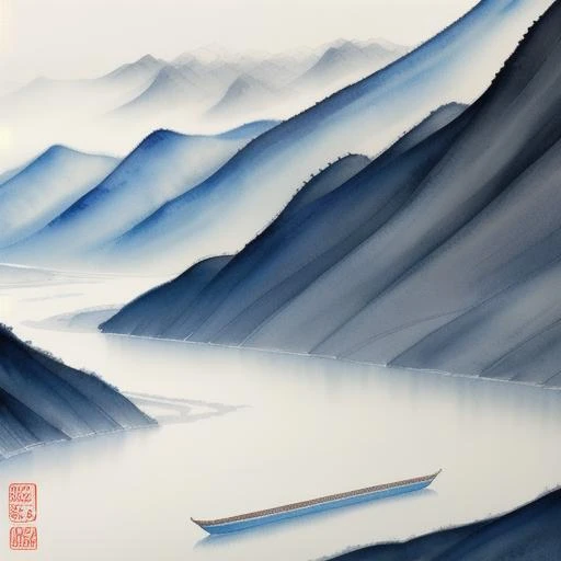 beautiful Chinese Landscape Art, best detail, intricate, water colors, ((less vibrant colors))