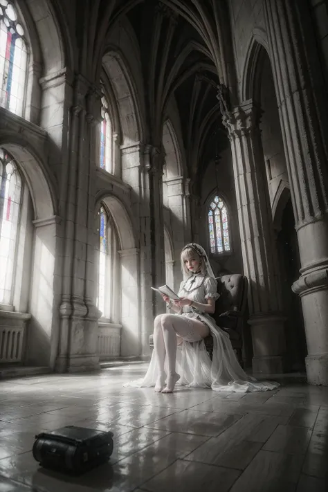 photo of beautiful Caucasian blonde woman, very long straight hair, slim body, innocent face, serene ambient, wearing ruanyi, sitting inside a confessionary in an ancient church, (vivid colors, wide angle, cinematic establishing shot, volumetric lighting, subsurface scattering, special effects, color grading, layered depth, parallax effect, soft focus foreground), (in style of Tim Walker:1.2), perfect hands
<lora:White monastic attire_v1:0.6>
<lora:add_detail:0.3>
<lora:dpep:0.2>, (masterpiece, photorealistic:1.2), high quality, intricate details, highly detailed background, 8k