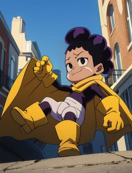best quality, masterpiece, highres, detailed, digital artwork, <lora:Detail - add_detail:0.2>, MinoruM, <lora:MinoruM-10:0.9>, 1boy, MinoruMHero, bodysuit, yellow gloves, outdoors, male , black eyes, white diaper, smug,