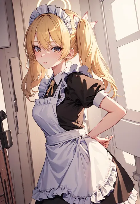best quality, masterpiece, highres, solo, (yoshimi_bluearchive:1.10), (maid:1.40), (long maid dress:1.15), 23 <lora:yoshimi_bluearchive:0.80>