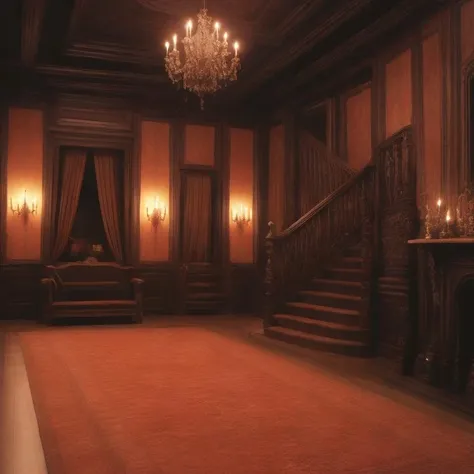 1 girl,stairs, scenery, horrible,dark, no humans, candle, window, night, arch, crow, bird, fantasy <lora:horrible:0.5>
