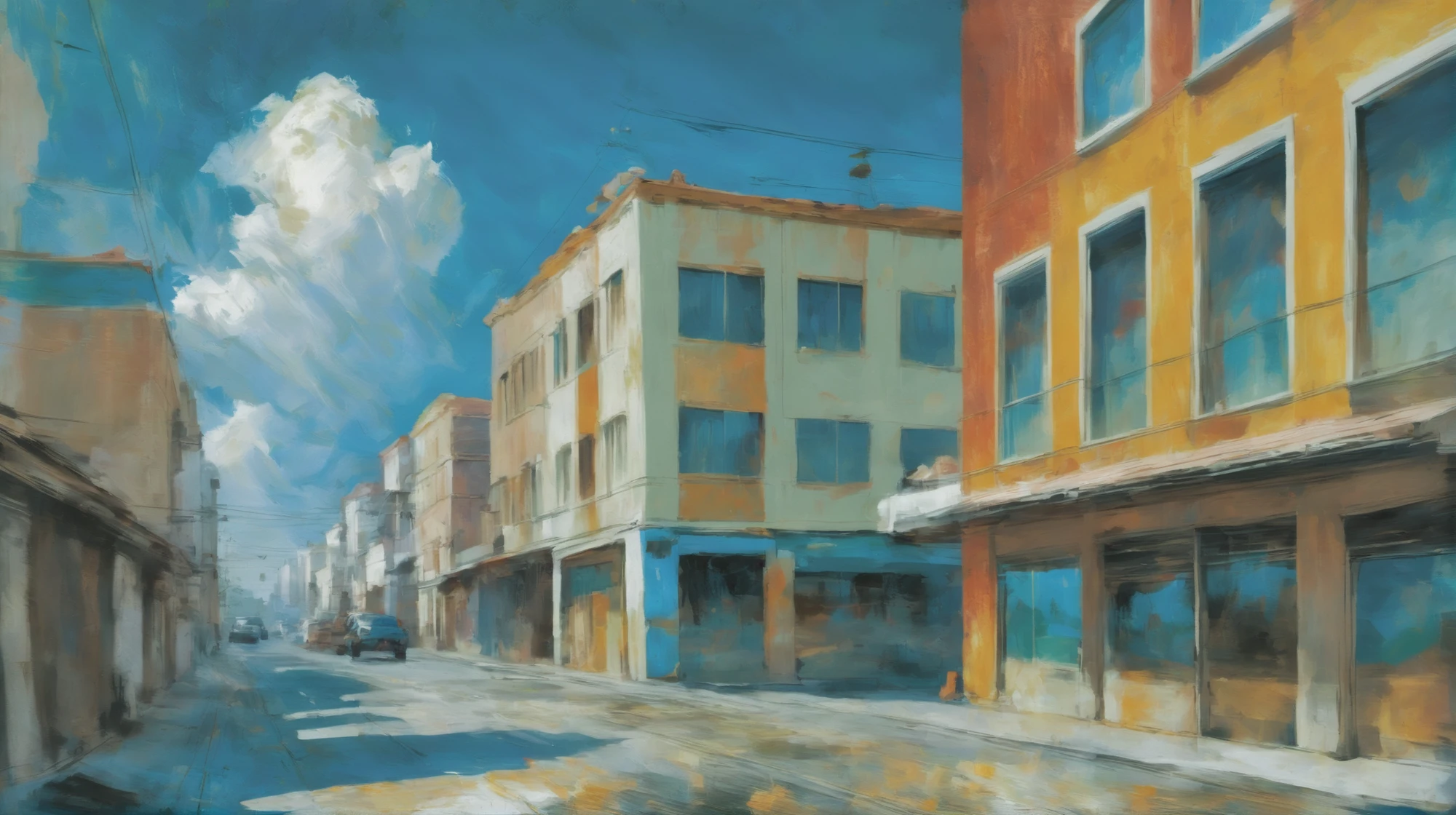 oil painting, photoshop rough oil brush set, noon, scenery, in a Urban Area, vibrant color scheme<lora:EnvyAnimeOilXL01:1>