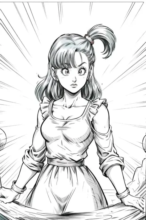 <lora:bulma_v1:0.75>, dragon ball, blmsdup, bulma, aqua hair, one side up, pink dress, long sleeves, collarbone, medium breasts,
<lora:add_detail:1.00>,
<lora:epiNoiseoffset_v2-pynoise:1.00>,
<lora:animeoutlineV4_16:1.00>,
lineart, monochrome,