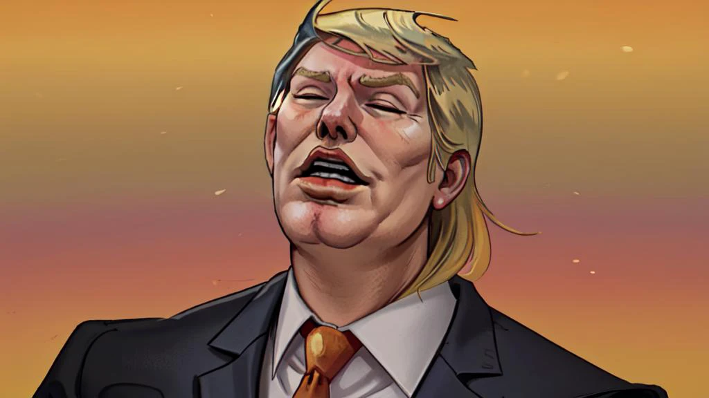 <lora:alfredbestall:1> bestall illustration, close front portrait of donald trump