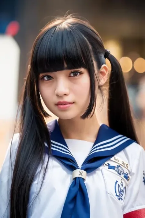 One girl,(She is wearing an erotic open sailor uniform:1.4),(In the alleys of downtown Shibuya),(RAW Photos, highest quality), (Realistic, photo-Realistic:1.4), masterpiece, Very delicate and beautiful, Very detailed, 2k wallpaper, wonderful, In detail, Very detailed CG unity 8k wallpaper, Very detailedな, High resolution, Hard Light, Grainy,Beautiful detailed girl, Very detailed eyes and face, Beautifully detailed nose, Beautiful fine details,Cinema Lighting,sunlight,Perfect Anatomy,smile, Larger breasts、White bra、Sailor suit with an open chest