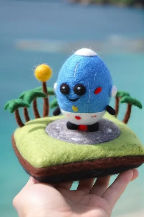 <lora:ç¾æ¯æ¯¡:0.6> Wool felt doll, felt, wool felt, , huge square spaceship landing on top of (paradise island:1.3),sunny day, space opera,