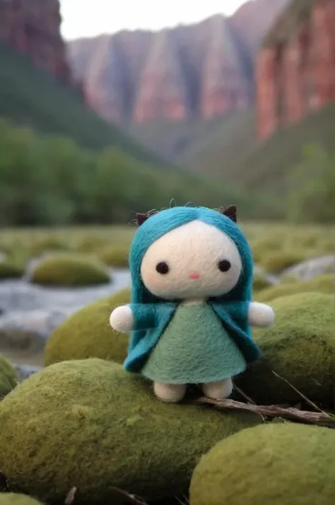 <lora:ç¾æ¯æ¯¡:0.6> Wool felt doll, felt, wool felt,  , swamp valley surrounded by high rocky cliffs, dawn,
