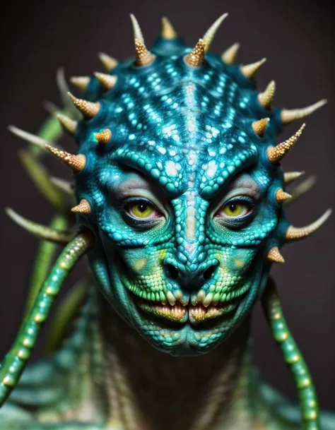 a humanoid lizard Omastar hybrid woman
highly detailed mid shot portrait photo