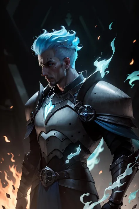 ((masterpiece,best quality))
<lora:Grezhul_AFK:0.7> Grezhul_AFK, solo, grey skin, 1boy, , from the side, fiery hair, blue fire, cowboy shot, Breastplate, armor, 
| cinematic composition, dark theme,  blue fire, 
| bokeh, depth of field, cinematic composition, |